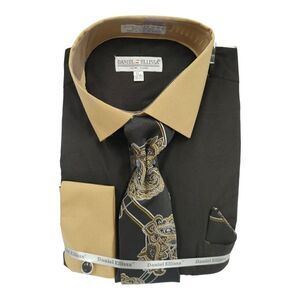 MEN'S DANIEL ELLISSA  SOLID BODY, TAN COLLAR FRENCH CUFF DRESS SHIRT. DS3829P2